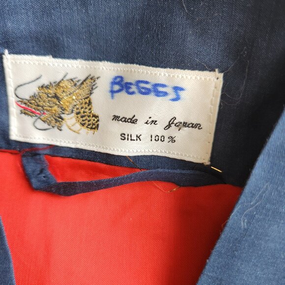 Japanese Dragon Embroidered Silk Kimono Robe Belt Blue Men's Made in Japan - Picture 12 of 12